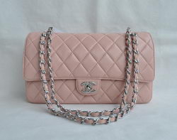 7A Replica Chanel Classic 2.55 Series Pink Lambskin Silver Chain Quilted Flap